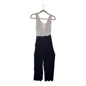 Kaileigh Black White Striped Wide Leg Jumpsuit French Minimalist Small